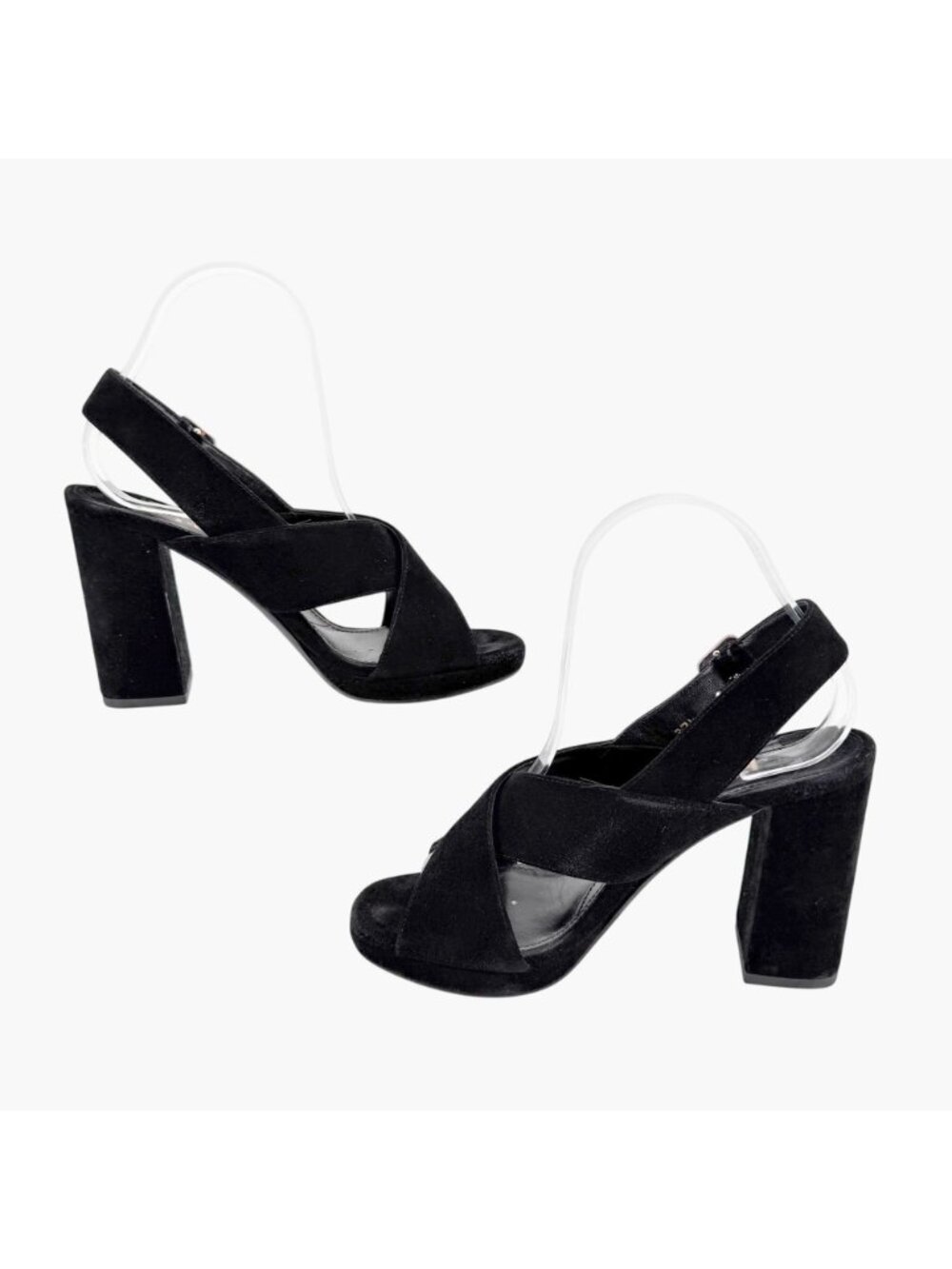 Prada Cross Strap Platform Sandals Black Suede Size 37.5 US 7.5 Women’s - Picture 10 of 15